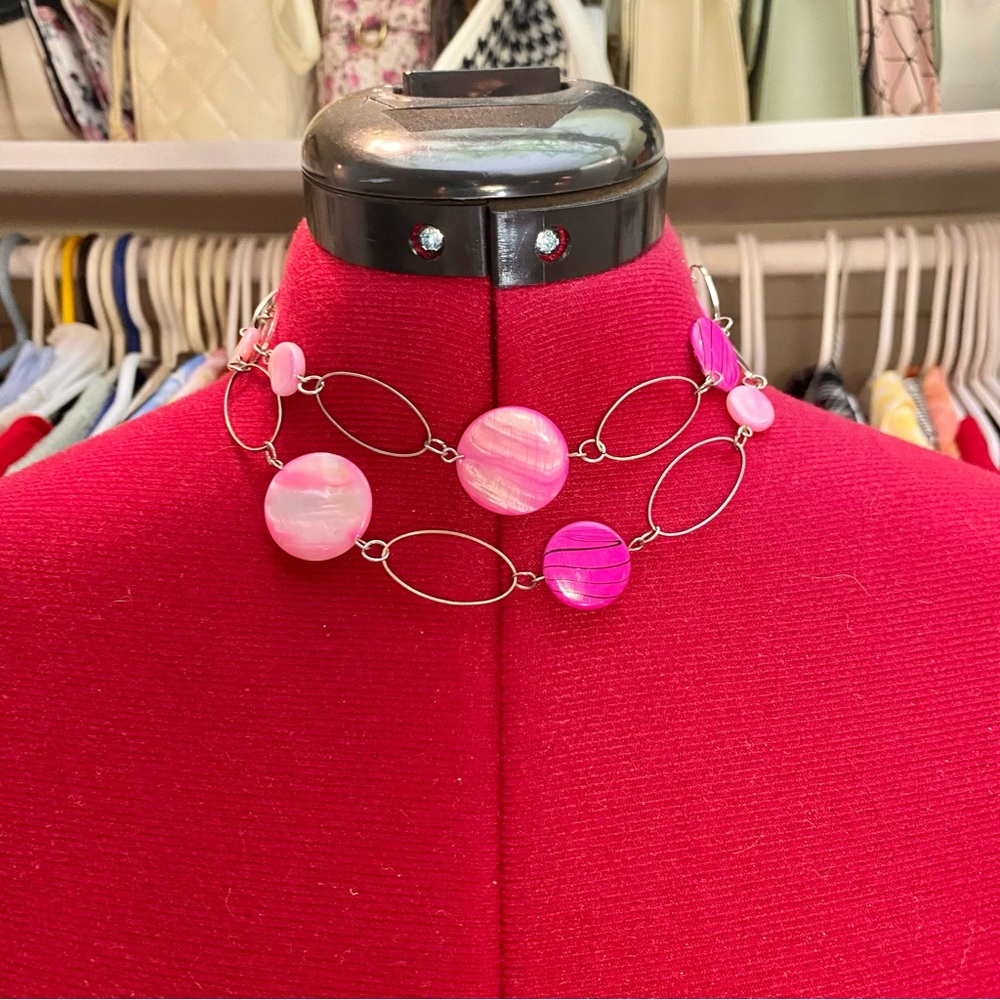 Pink Statement Beaded Link Necklace - Women Jewelry
